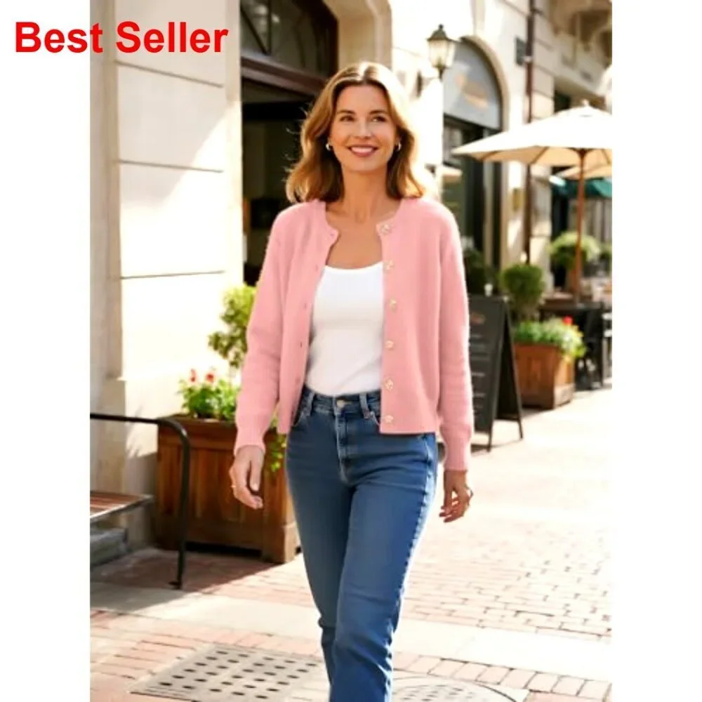 Soft Stretchy Knit Cropped Cardigan Sweater Long Sleeve Button Up